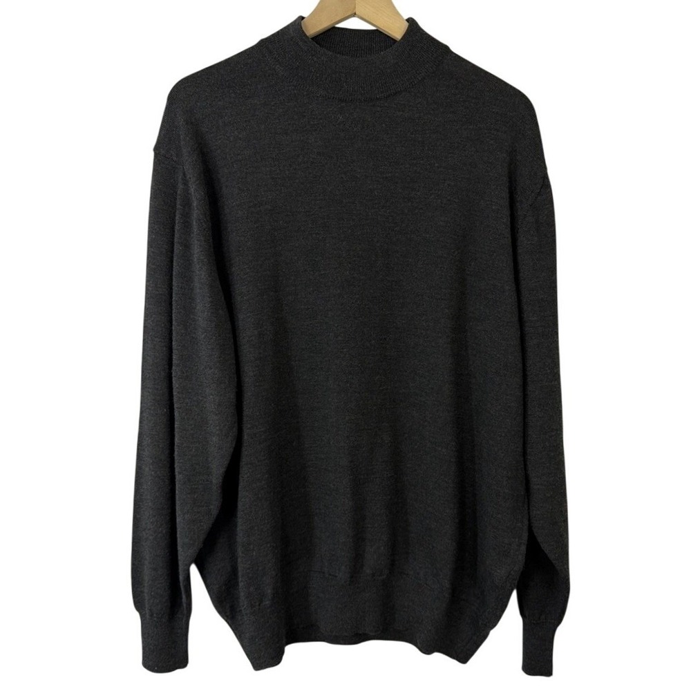 Linea Uomo Mens XL Charcoal Gray Merino Wool Mock Neck Sweater Made in Italy